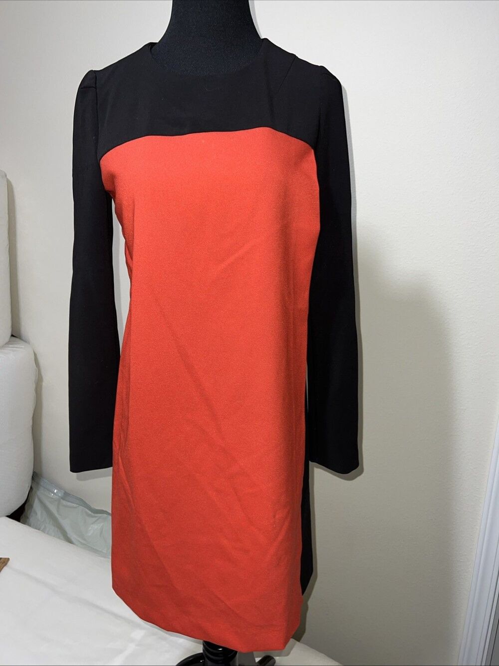 COMPAGNA Korean Lined Dress Colorblock Black bodycon back zipper Sz 55 US Small